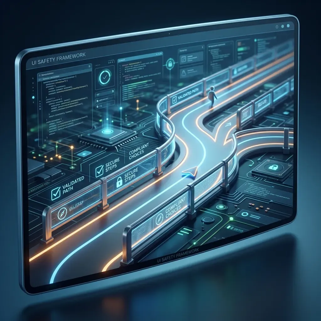 Safety guardrails guiding a glowing pathway on a digital screen